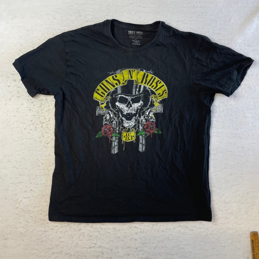 Guns N' Roses Graphic T-Shirt Mens Large Black Skull Guns Roses 1985 Band Tee